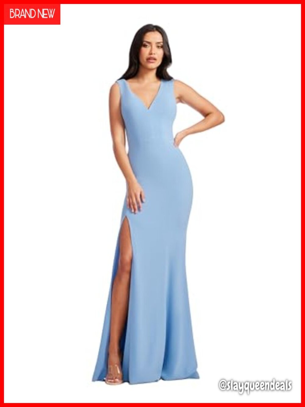 Bodycon Mermaid Gown Knee High Slit V-Neck Sleeveless Formal Wedding Dress